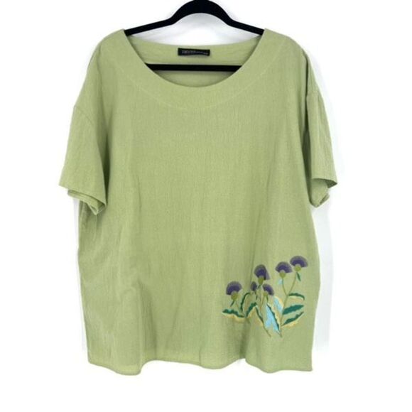 Zanzea Womens Floral Embroidery Short Sleeve Gauzy‎ Tunic Top Light Green Sz 3XL - Picture 1 of 8